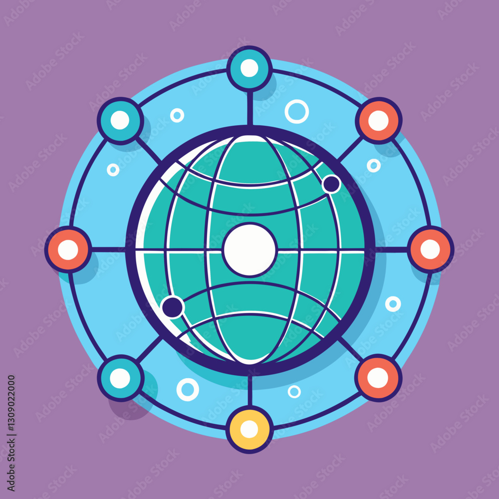 Poster global network concept with colorful nodes vector, a vector illustration of a globe connected by col