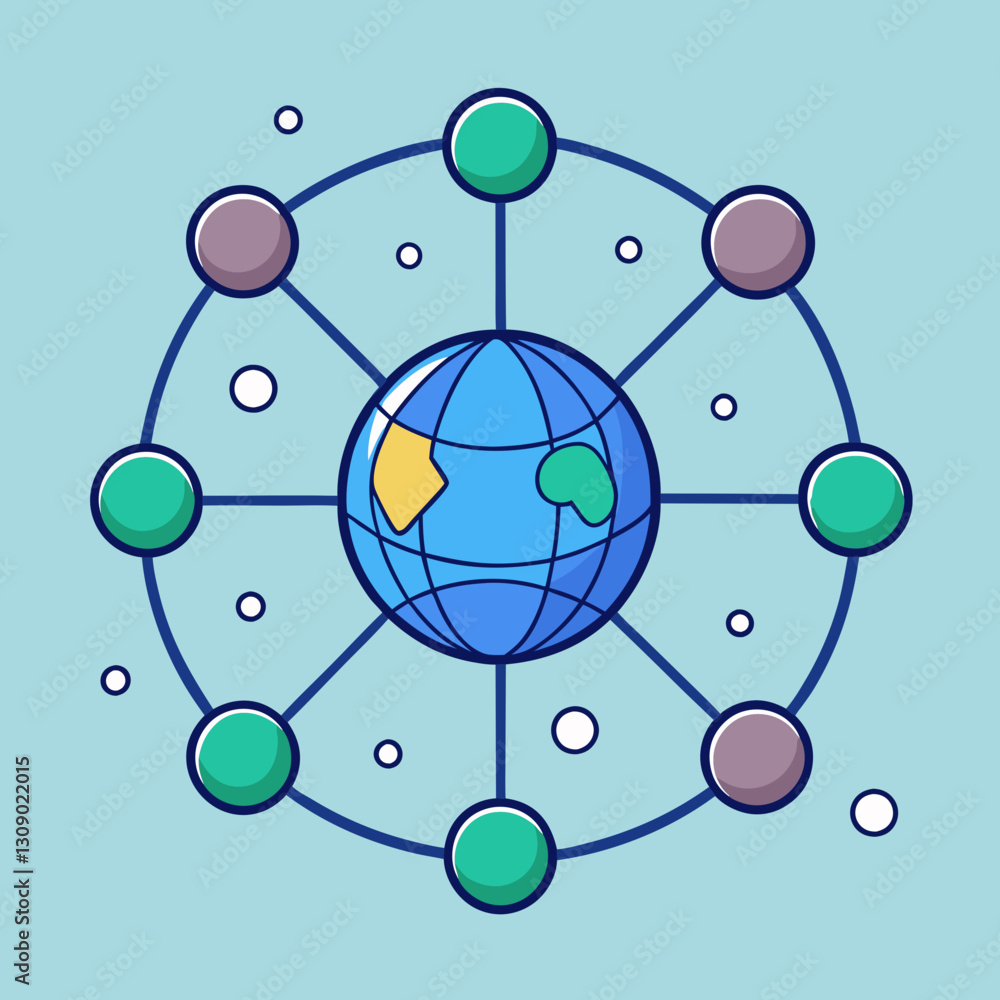 Poster global network connections vector on blue background, a vector illustration of the earth connected b