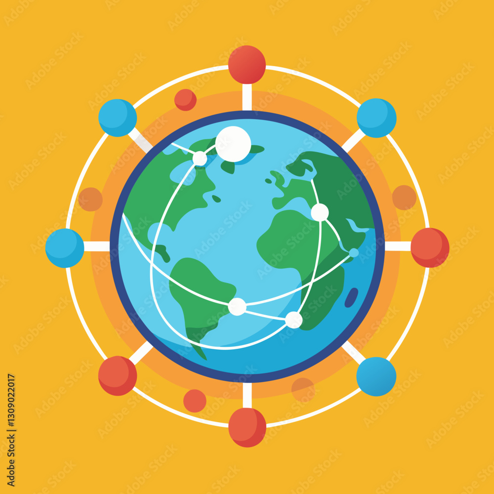 Poster global connectivity network vector illustration, a vector illustration of the earth with connected n