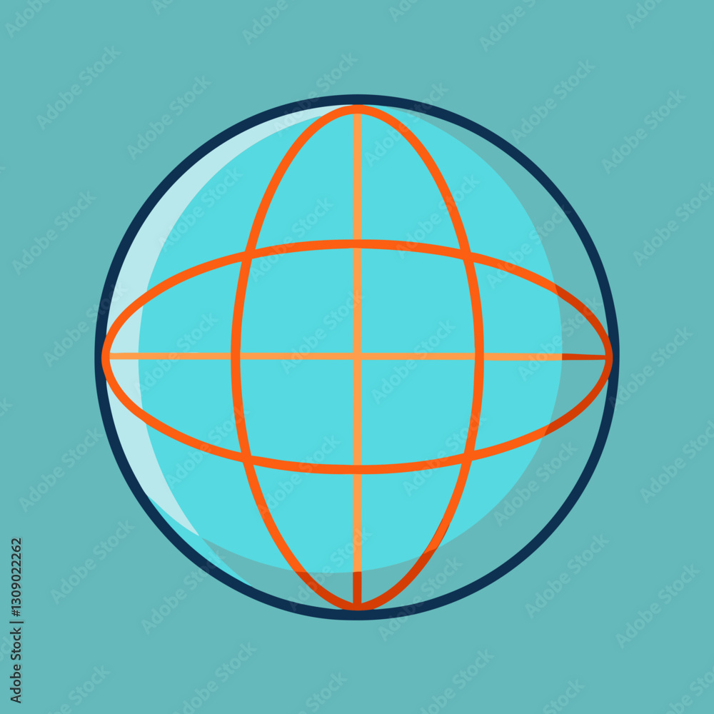 Poster geometric globe vector design, a geometric vector illustration of a globe with intersecting orange l