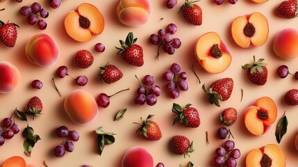 Vibrant Assortment of Fresh Fruit Displayed on a Soft Pink Surface