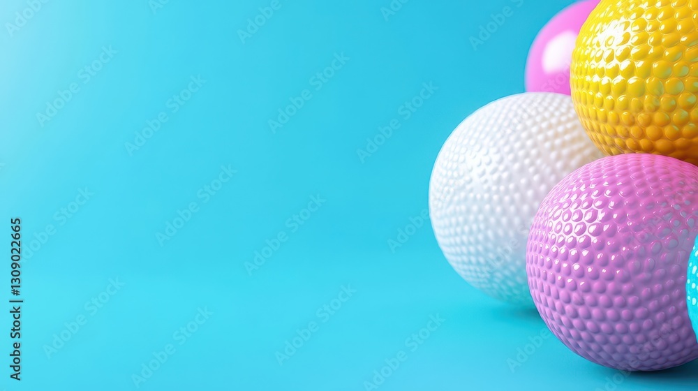 Poster 3d render of closeup abstract spheres with a textured surface on a light blue background, macro shot
