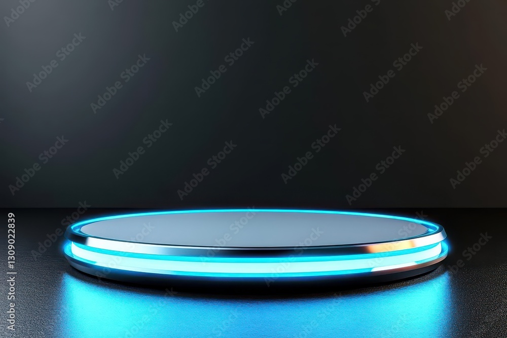 Poster 3D rendering of an empty futuristic circular podium with a glowing light blue background Scifi game scene with blue lighting