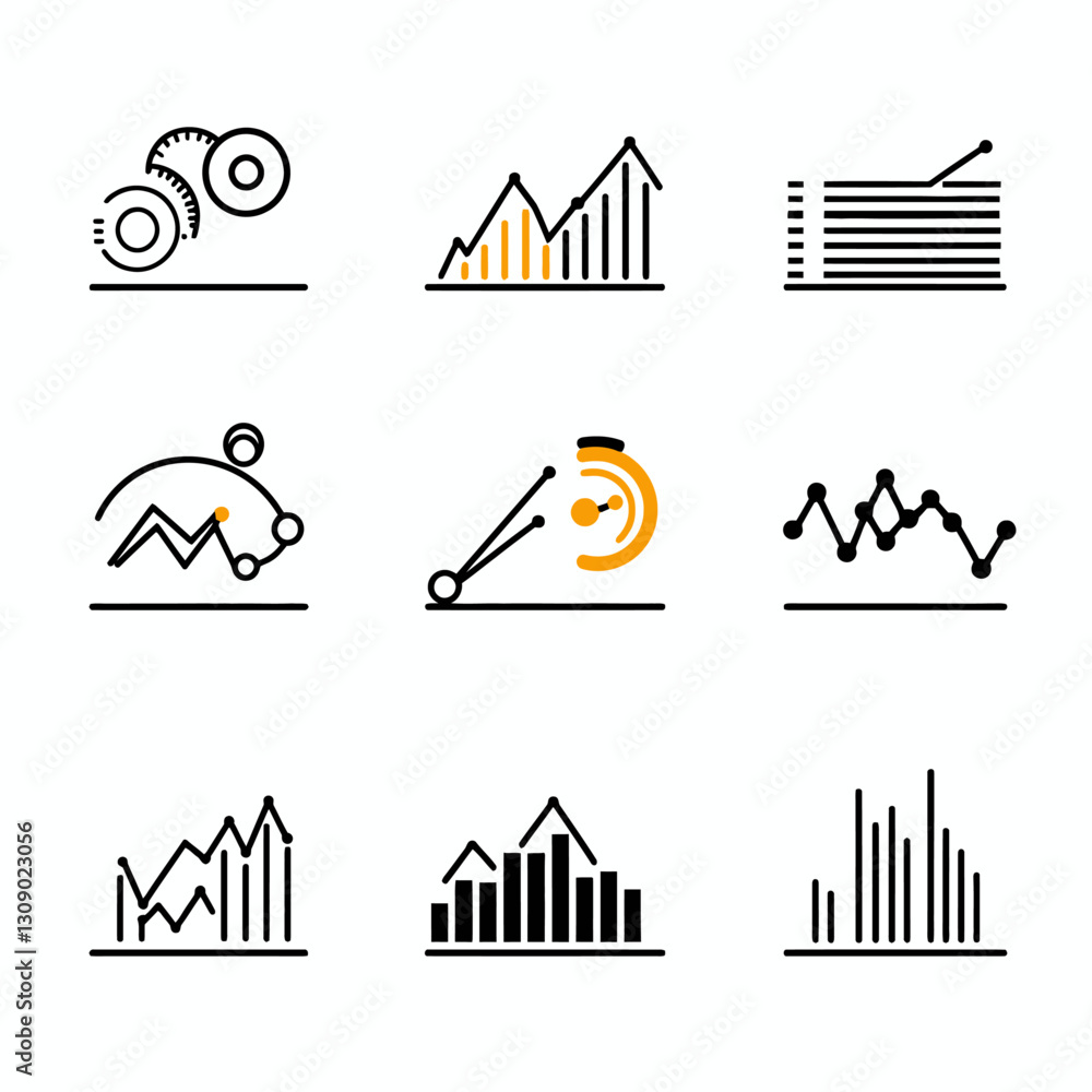 Poster business and finance data charts and graphs icon set
