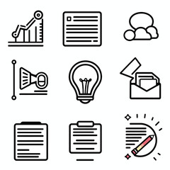 Business and Technology Icon Set, Communication, Growth, Creative Idea