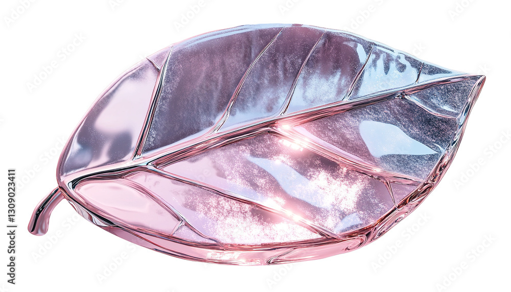 Poster this artwork features a surreal chrome leaf with intricate glowing neon veins. set against transpare