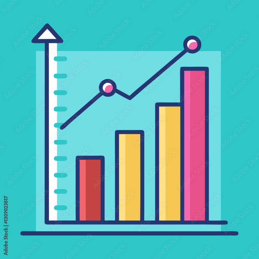 Poster colorful bar chart with trend line vector, a vector illustration of a colorful bar chart with a tren