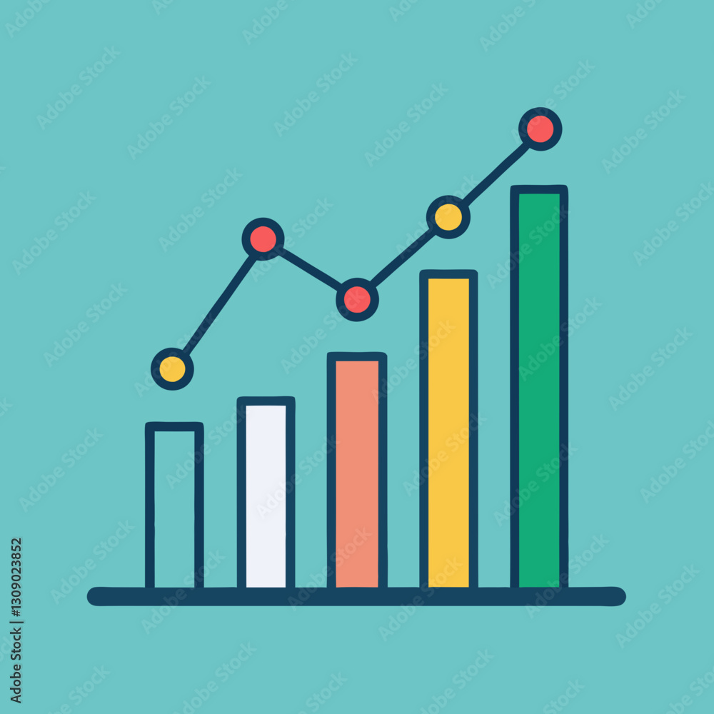 Poster colorful bar graph vector with upward trend, a vector illustration of a colorful bar graph with an u