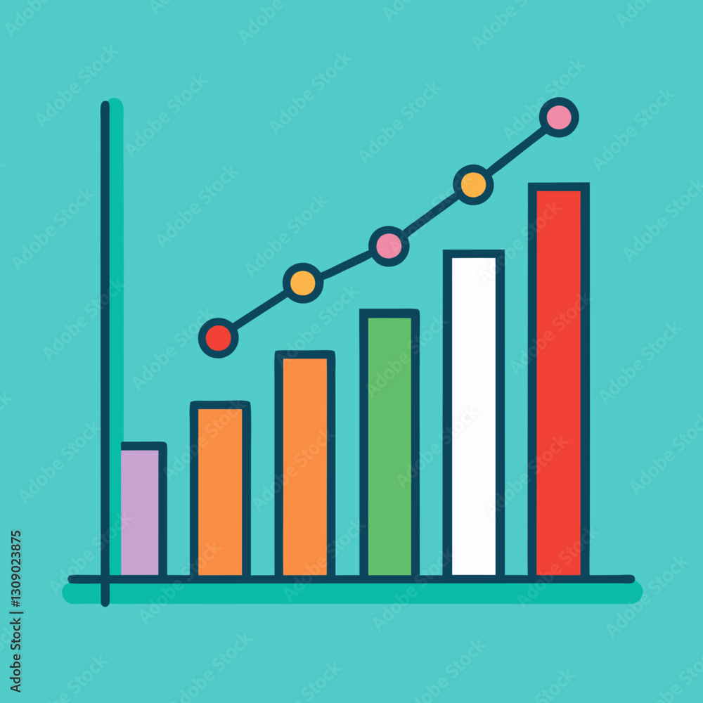 Aufkleber colorful bar chart vector with growth trend, a vector illustration of a colorful bar chart with a gr