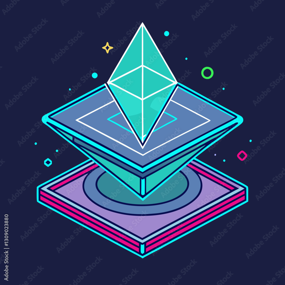Poster 3d floating pyramid hologram vector with glowing grid, a vector illustration of a 3d floating pyrami