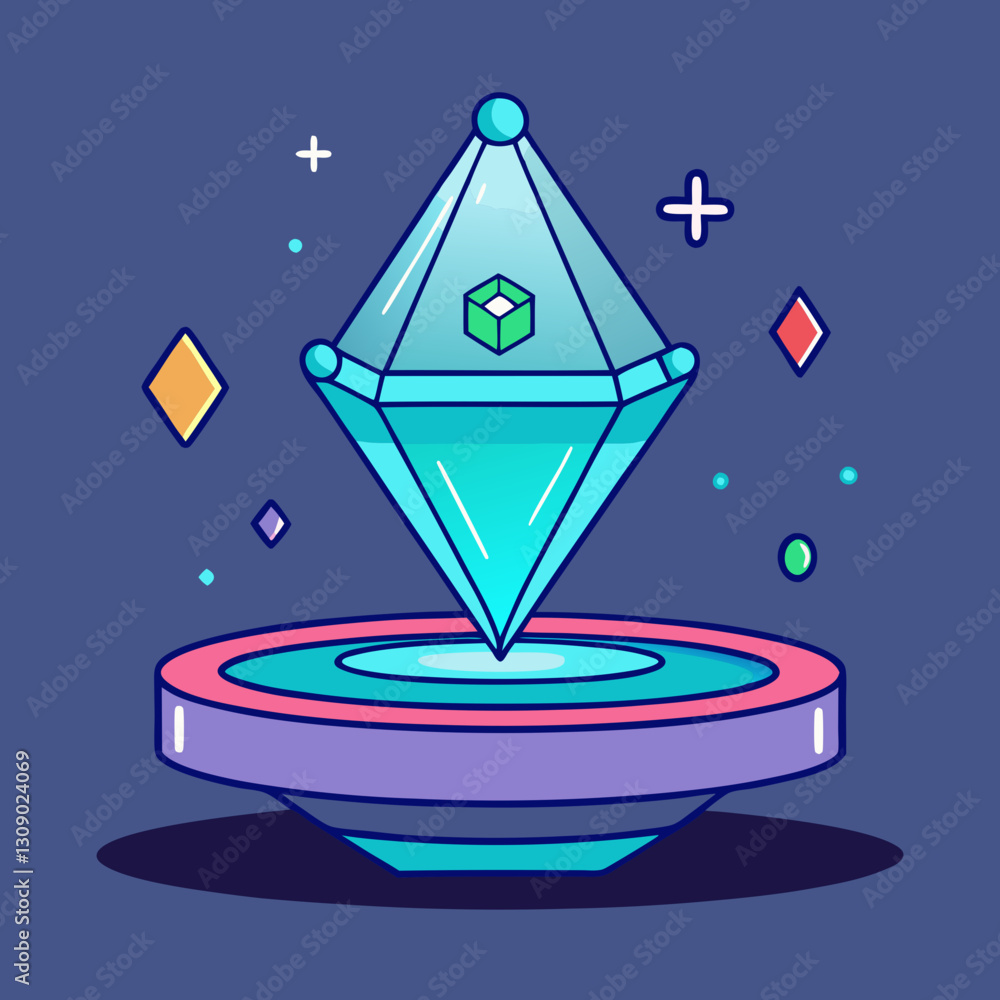 Poster floating 3d pyramid vector with glowing shapes, a vector illustration of a floating 3d pyramid with 