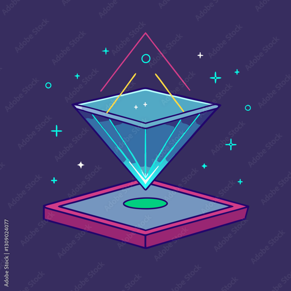 Poster 3d floating pyramid vector with glowing lines, a vector illustration of a 3d floating pyramid with g