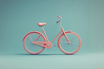 Fototapeta premium A stylized pink bicycle rests on a gradient turquoise background