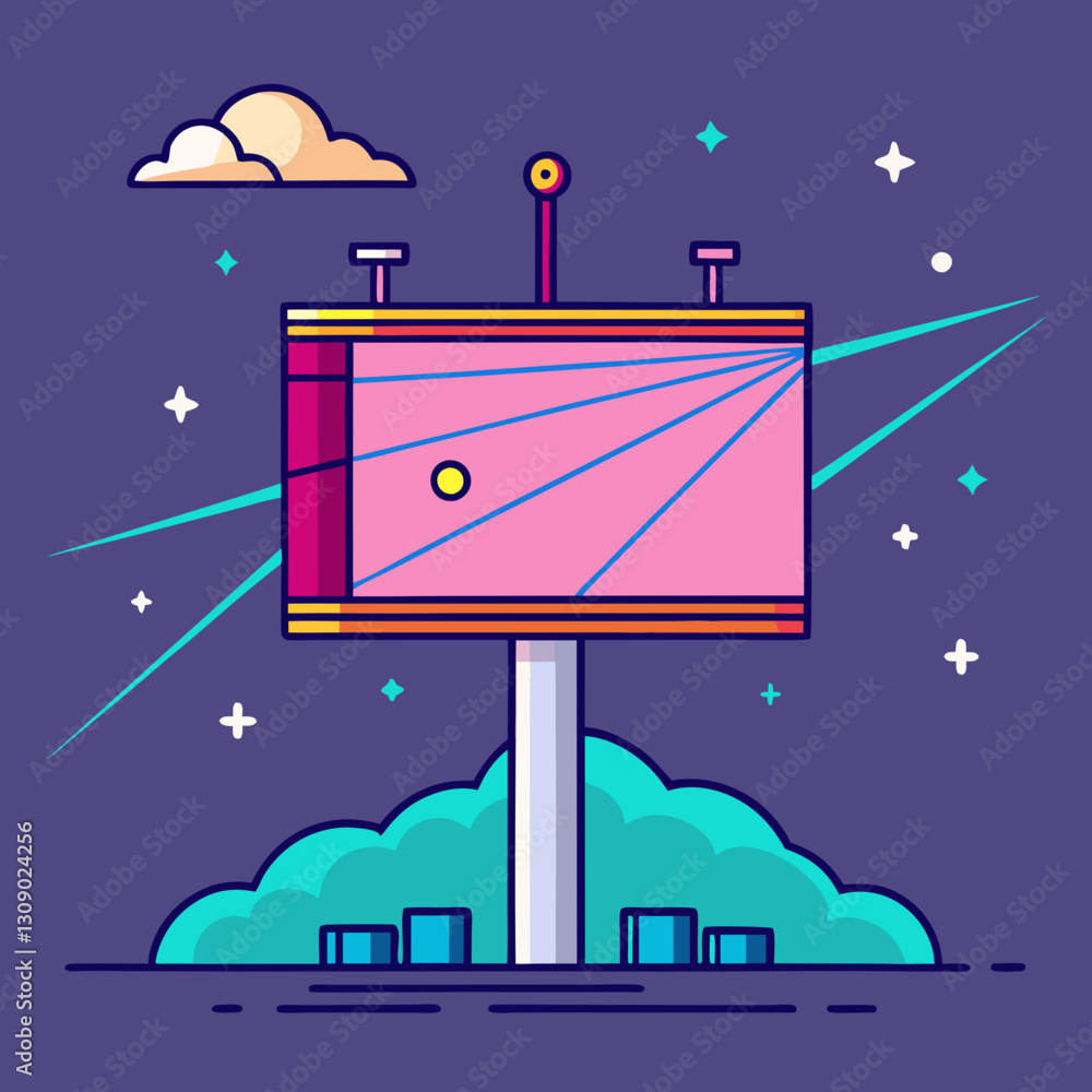 Aufkleber billboard vector with colorful laser beams and clouds, a vector illustration of a billboard with col