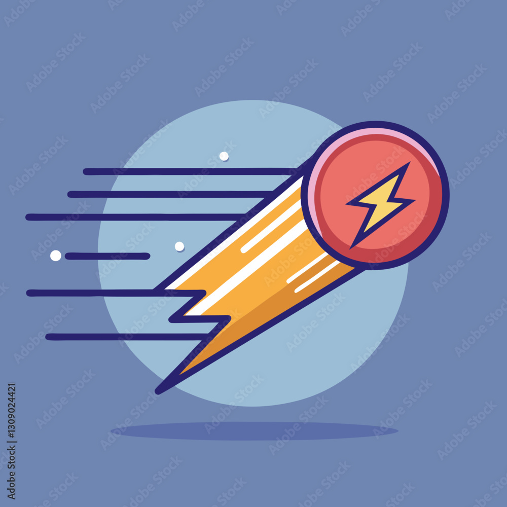 Poster cartoon fast comet vector with lightning bolt, a vector illustration of a fast-moving comet with a r