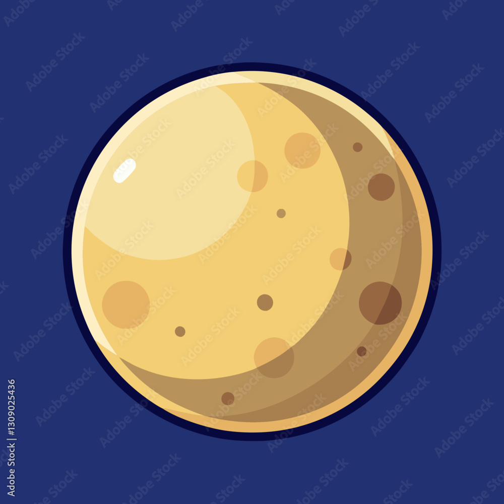 Poster yellow moon vector with craters and shadows, a vector illustration of a yellow moon with visible cra