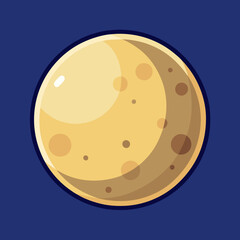 Yellow moon vector with craters and shadows, A vector illustration of a yellow moon with visible craters and shadows, set against a dark blue background.
