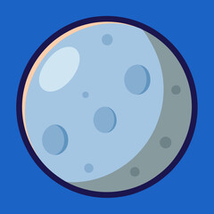 Blue moon vector with craters and shading, A vector illustration of the moon with a blue hue, visible craters, and shading, set against a bright blue background.
