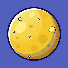 Yellow moon vector with craters and stars, A vector illustration of the yellow moon with visible craters and stars in the background, set against a purple background.
