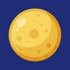 Yellow moon vector with smooth surface, A vector illustration of a yellow moon with a smooth surface and visible craters, set against a dark blue background.

