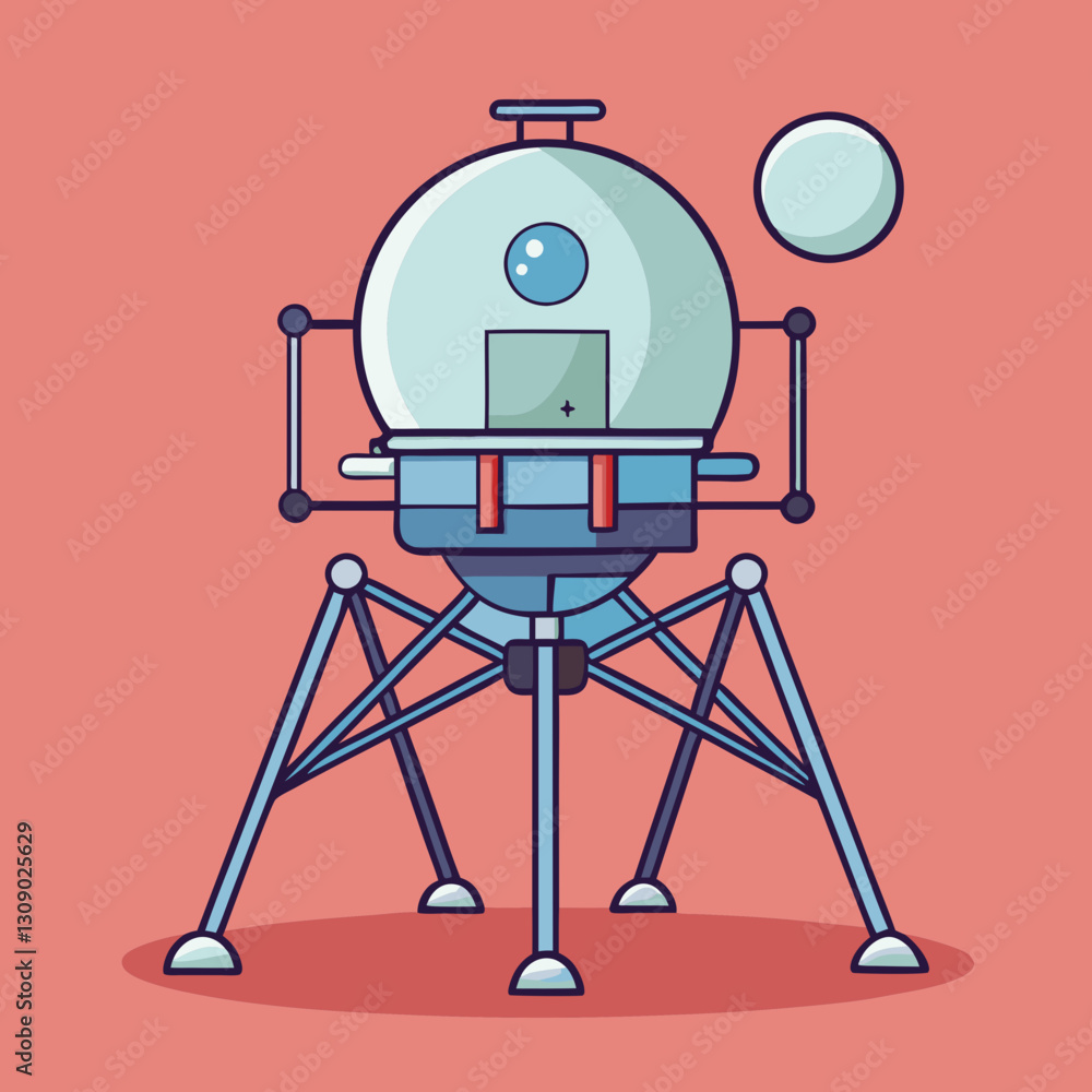Poster lunar lander vector on mars with red background, a vector illustration of a lunar lander on mars wit