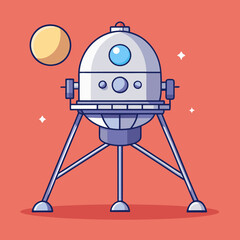 Lunar lander vector on Mars with yellow planet, A vector illustration of a lunar lander on Mars with a yellow planet in the background and stars scattered in the sky.  © PixelArtBox