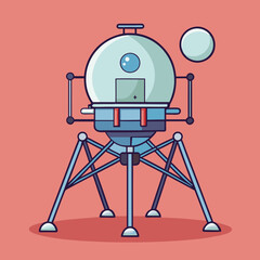 Lunar lander vector on Mars with red background, A vector illustration of a lunar lander on Mars with a red background, featuring a distant planet and stars in the sky.  © PixelArtBox