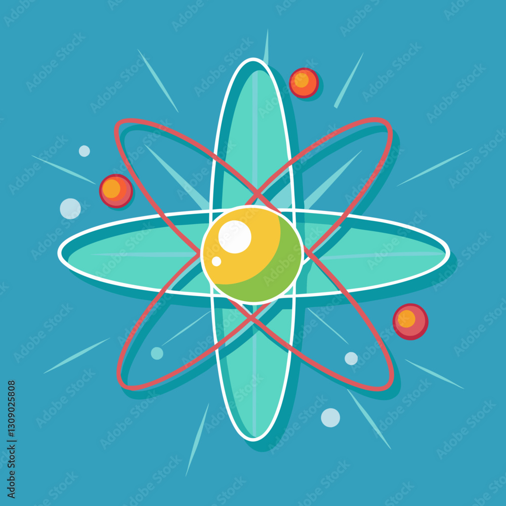 Aufkleber atom vector with orbiting electrons and nucleus, a vector illustration of an atom with orbiting elec