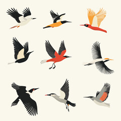 Stylized Birds in Flight, Illustrated in a Modern Vector Style