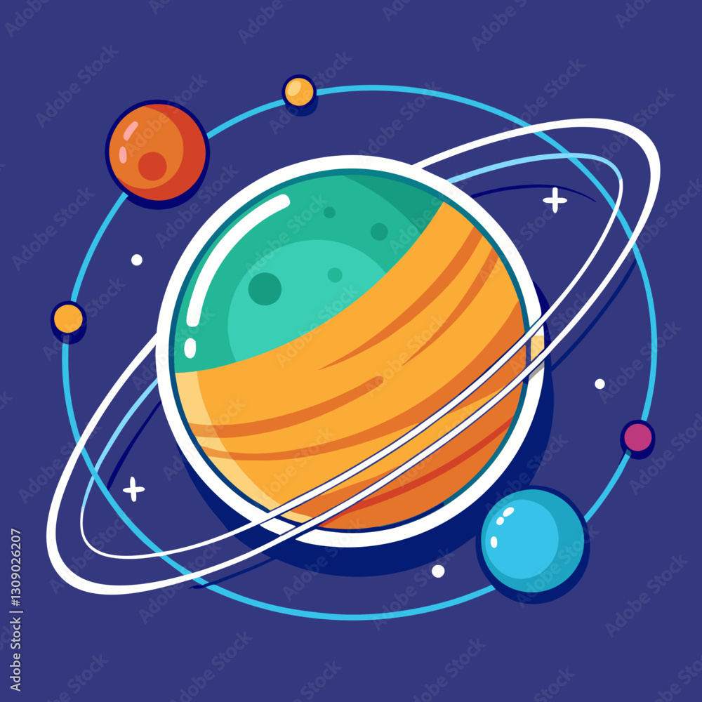Aufkleber saturn and planets vector in space, a vector illustration of saturn surrounded by other colorful pla