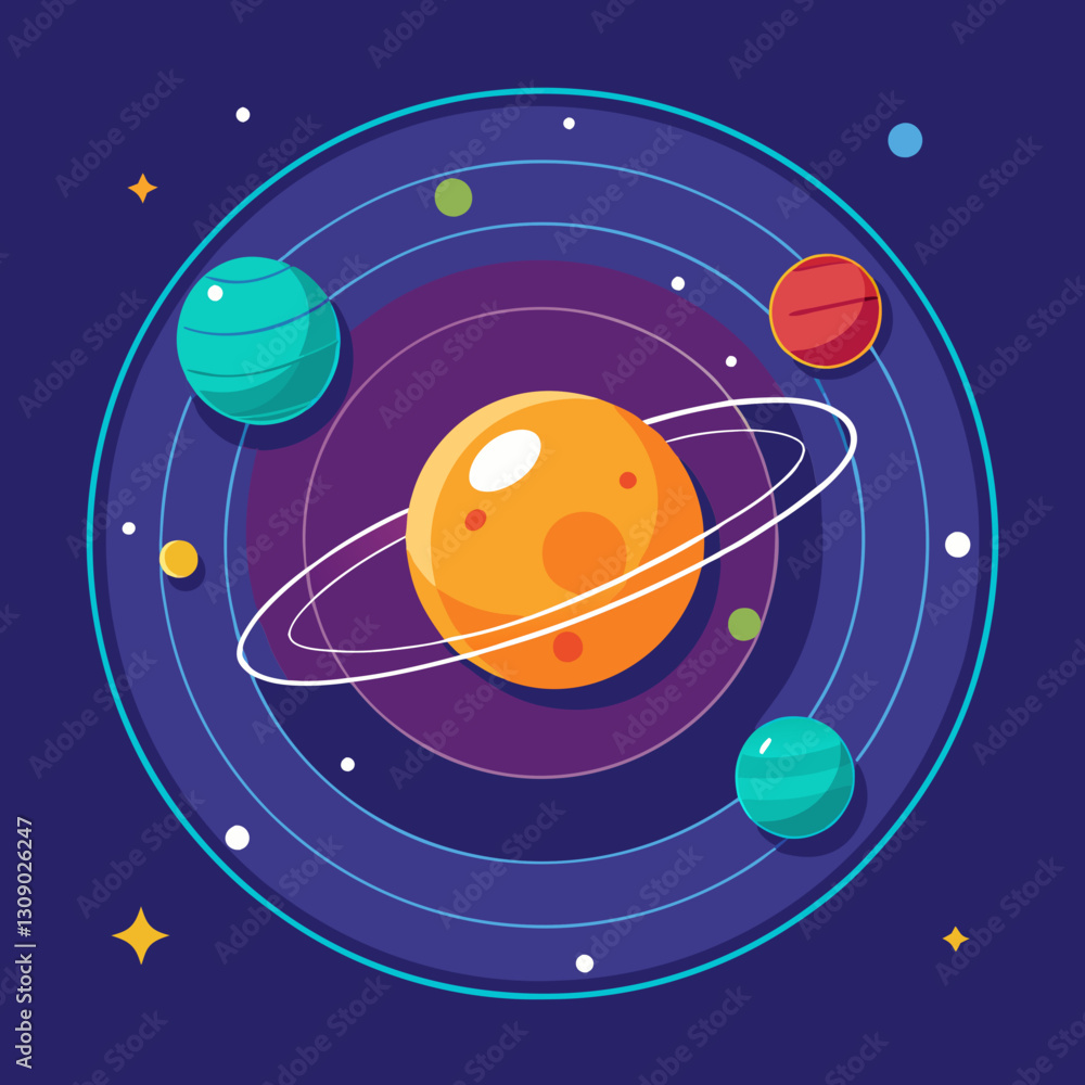 Aufkleber planetary system vector with saturn and planets, a vector image of a planetary system featuring satu