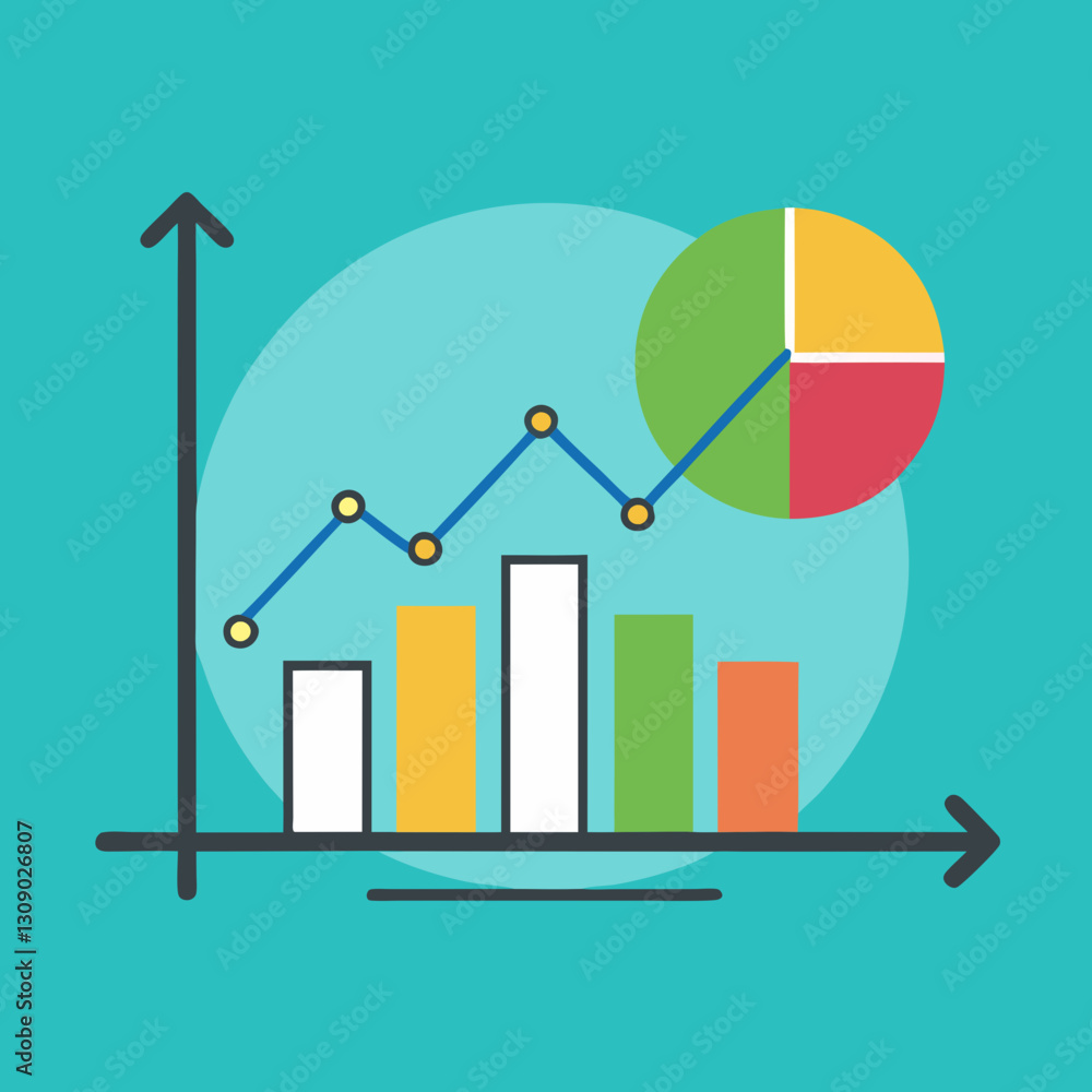 Poster vector financial chart with trend line and pie chart, vector illustration of a financial chart with 