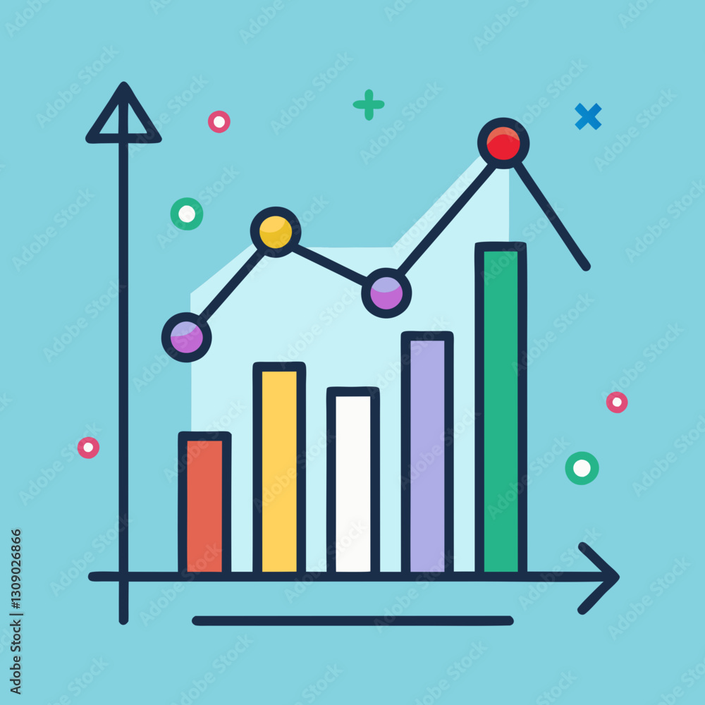 Poster vector colorful financial growth chart with trend line, vector illustration of a colorful financial 