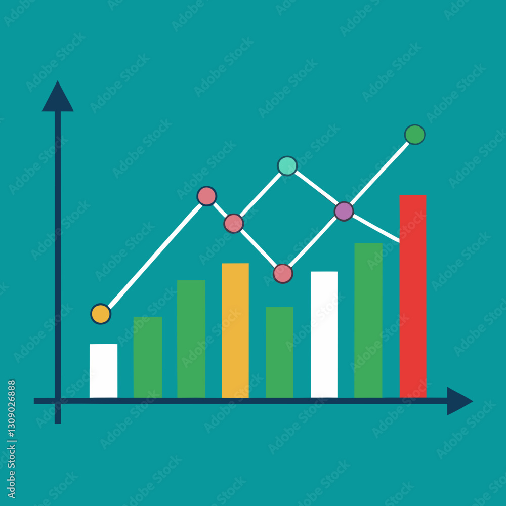 Poster vector growth chart with trend line and data points, vector illustration of a growth chart featuring