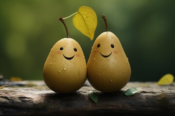Joyful pear couple in a summer garden