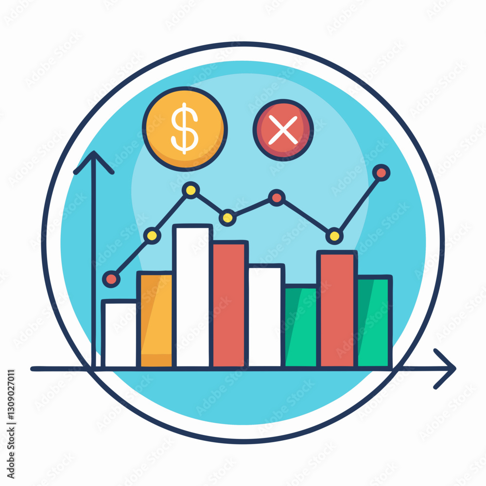 Poster vector financial data chart with growth and decline, vector illustration of a financial data chart f