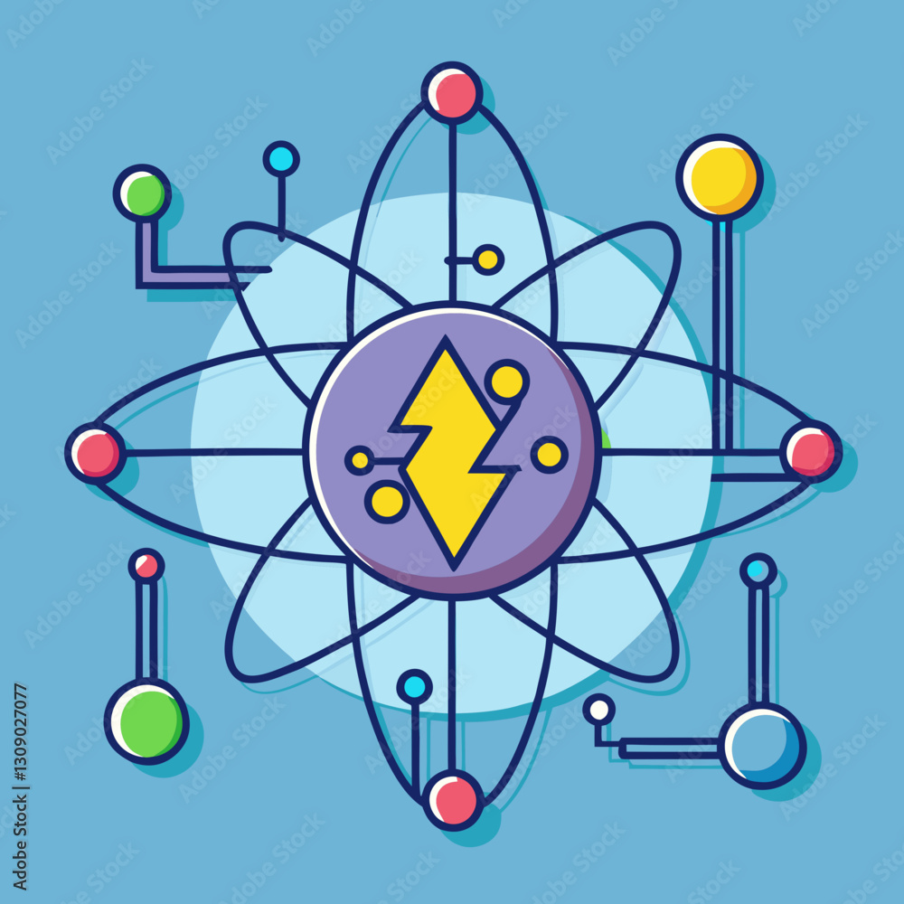 Poster quantum computing vector illustration with energy symbol and atomic structure, a vibrant vector illu