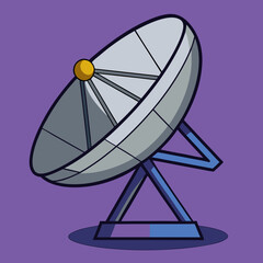 Satellite dish vector illustration on purple background, A sleek vector illustration of a satellite dish with a yellow accent on a purple background.
