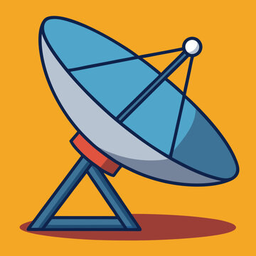 recommend clip art: Satellite dish vector illustration on yellow background, A vector illustration of a satellite dish with a blue and red color scheme, set against a yellow background.
                    
