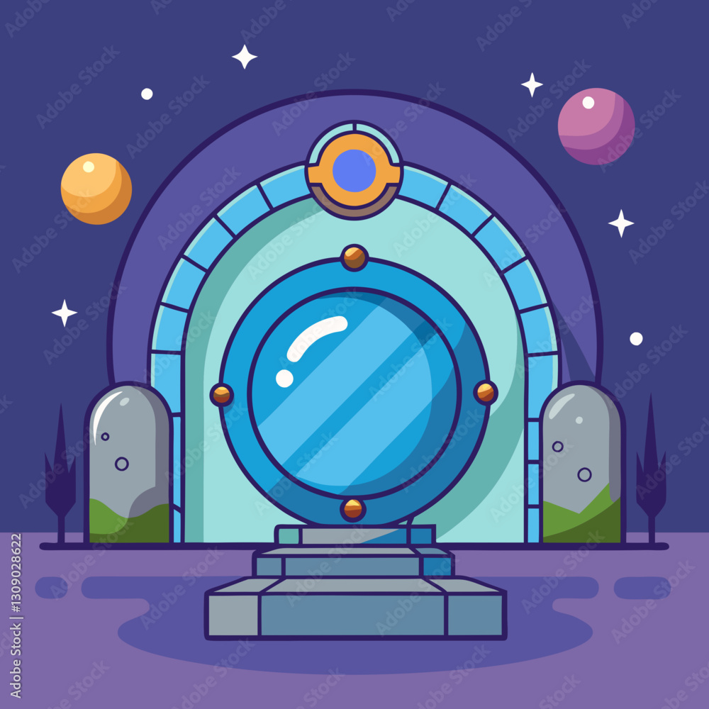 Poster futuristic space portal vector illustration with glowing orb, a vector illustration of a futuristic 