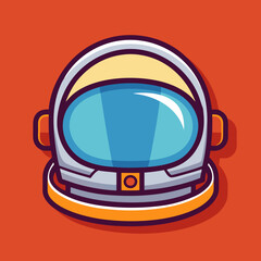 Astronaut helmet vector illustration on orange background, A vector illustration of an astronaut helmet with a large visor, set against an orange background, symbolizing space exploration.
