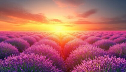 Obraz premium Vibrant Lavender Fields at Sunrise with Stunning Colorful Skies