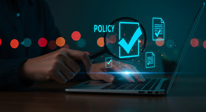 Compliance Audit and Policy Validation concept .Company Association Terms ,regulation rules and Condition ,Practices and policies using checkboxes ,Planning Review monitoring process ,Risk ,Trust . - Powered by Adobe