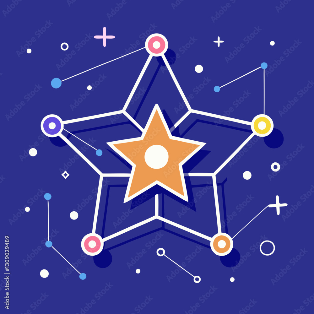 Aufkleber star network vector with colorful dots and lines, a modern vector illustration of a star shape with 