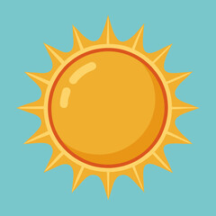 Yellow Sun Vector Illustration with Spiky Rays on Blue Background, A vibrant vector illustration of a yellow sun with spiky rays, set against a light blue background, symbolizing brightness and energy
