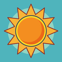 Orange Sun Vector Illustration with Yellow Rays on Blue Background, A vibrant vector illustration of an orange sun with yellow rays, set against a blue background, symbolizing energy and warmth.

