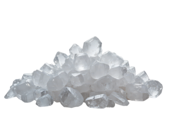 Pile of transparent white crystals, transparent background