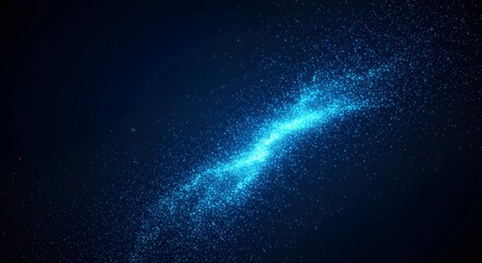 Banner dark blue bokeh particles glitter awards dust gradient abstract background. Futuristic glittering in space on blue background