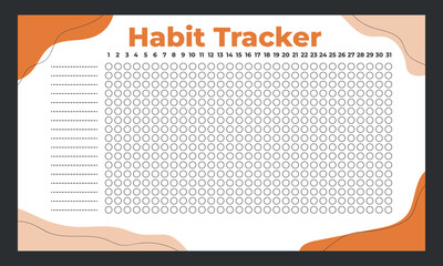 Habit Tracker. Blank monthly planner template for tracking habits. Monthly planner.