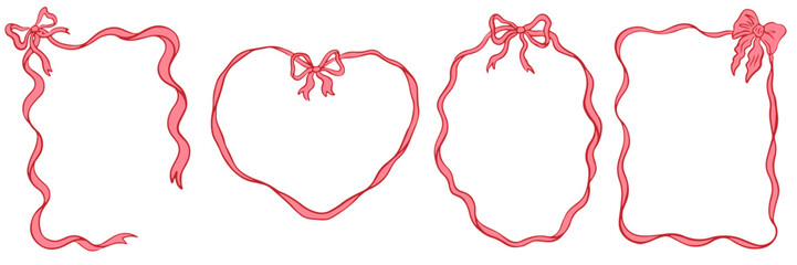 Girly frames of coquette pretty charming bows and ribbons. Hand drawn vintage bows frame for greeting cards, wedding and birthday party, invitations in cute elegant coquette style vector illustration 